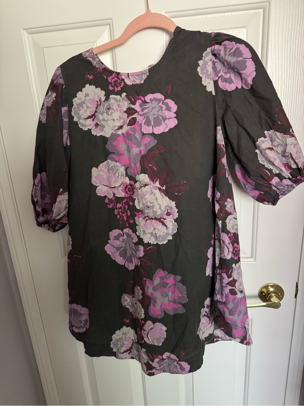Free People Black Tunic with Purple Floral Lining